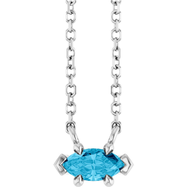 Platinum Marquise Natural Aquamarine Solitaire Necklace