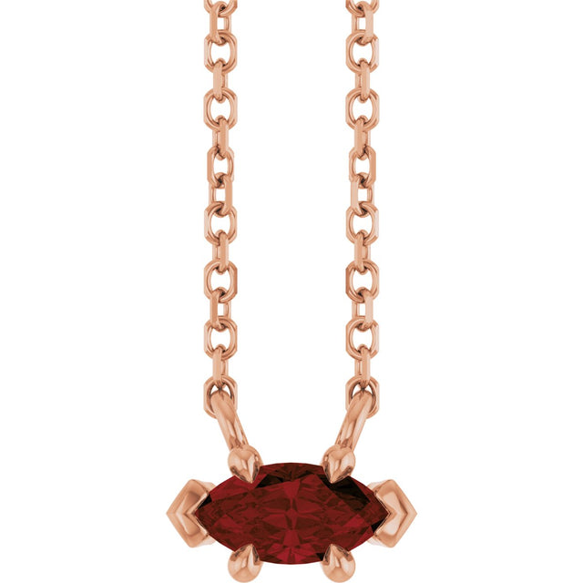 14K Gold Marquise Natural Mozambique Garnet Solitaire Necklace - Rose Gold