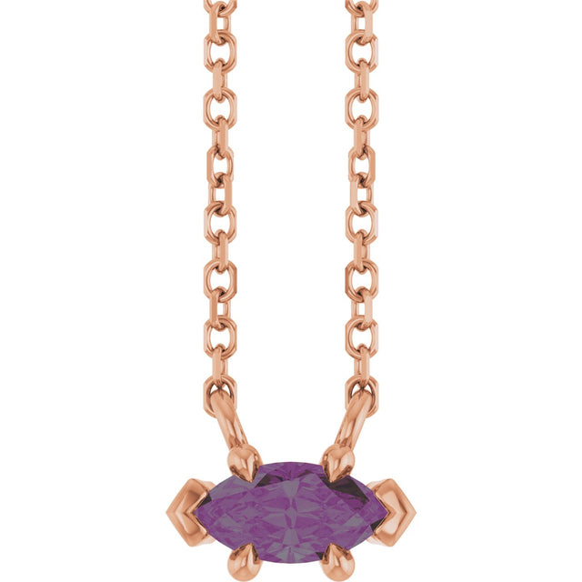 14K Gold Marquise Lab-Grown Alexandrite Solitaire Necklace - Rose Gold