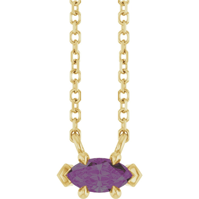 14K Gold Marquise Lab-Grown Alexandrite Solitaire Necklace - Yellow Gold