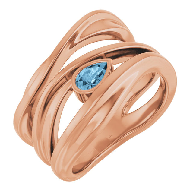 14K Gold Pear Natural Sky Blue Topaz Accented Negative Space Ring - Rose Gold