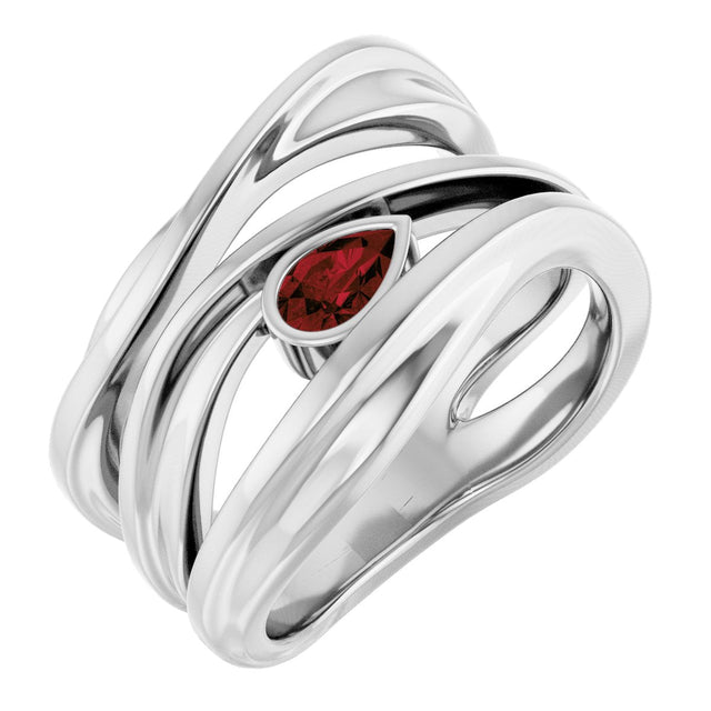 14K Gold Pear Natural Mozambique Garnet Accented Negative Space Ring - White Gold