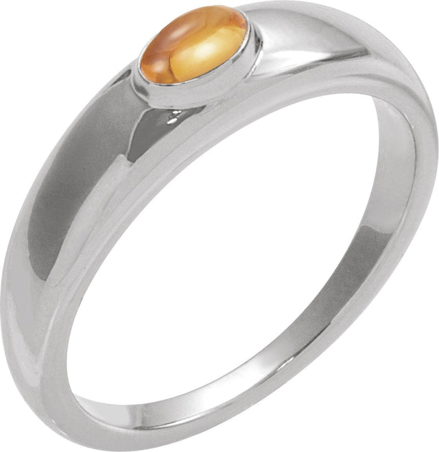 Platinum Oval Natural Citrine Cabochon Ring
