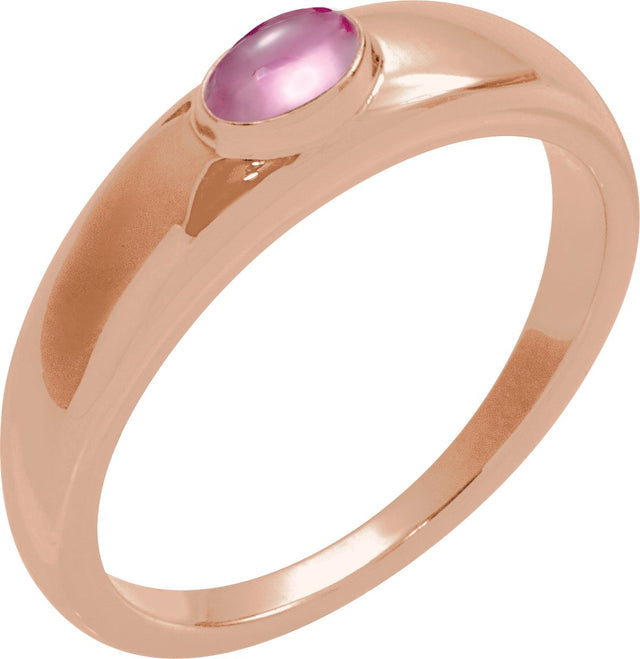 14K Gold Oval Natural Pink Tourmaline Cabochon Ring – 5-7mm Stones - Rose Gold