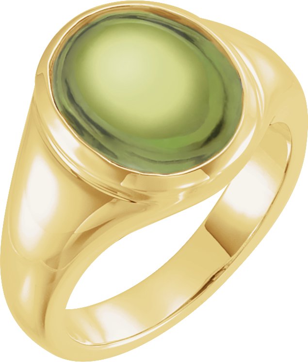 14K Gold Oval Natural Peridot Bezel-Set Cabochon Ring - Yellow Gold