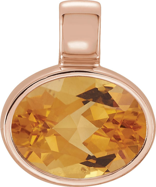 14K Gold Natural Citrine Oval Bezel-Set Pendant - Rose Gold