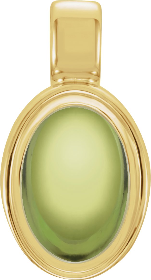 14K Gold Natural Peridot Oval Bezel-Set Cabochon Pendant - Yellow Gold