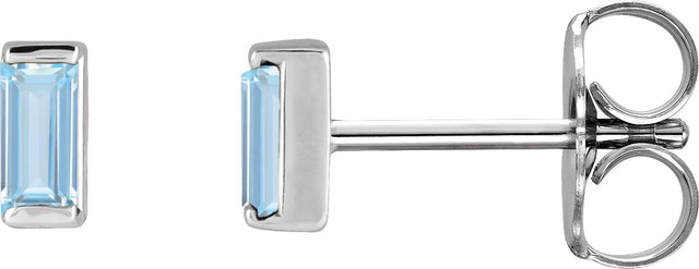 Platinum Lab-Grown Aqua Sapphire Straight Baguette Channel-Set Stud Earrings