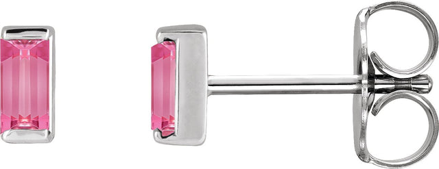 Platinum Natural Pink Tourmaline Straight Baguette Channel-Set Stud Earrings