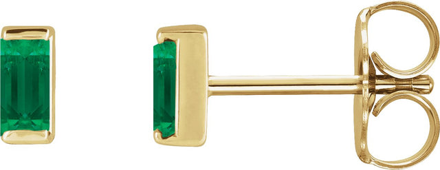 14K Gold Lab-Grown Emerald Straight Baguette Channel-Set Stud Earrings – 4x2mm - Yellow Gold