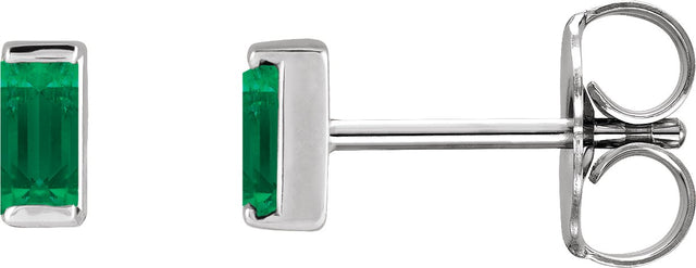 Platinum Lab-Grown Emerald Straight Baguette Channel-Set Stud Earrings