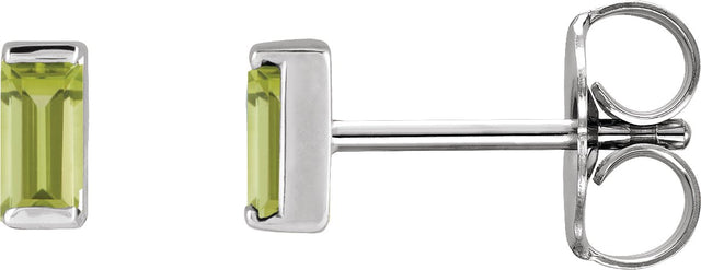 Platinum Natural Peridot Straight Baguette Channel-Set Stud Earrings