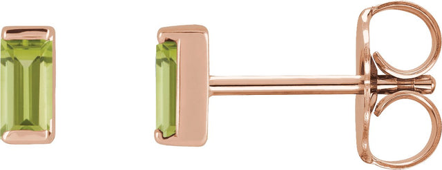 14K Gold Natural Peridot Straight Baguette Channel-Set Stud Earrings – 4x2mm – 4mm Stones