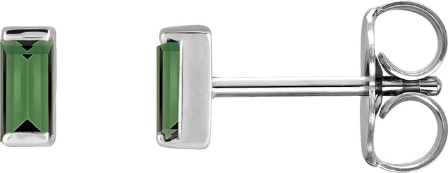 14K Gold Natural Green Tourmaline Straight Baguette Channel-Set Stud Earrings - White Gold