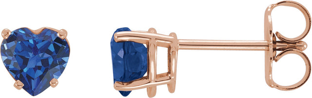 14K Gold Lab-Grown Blue Sapphire Heart 4-Prong Stud Earrings - Rose Gold