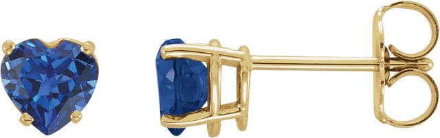 14K Gold Lab-Grown Blue Sapphire Heart 4-Prong Stud Earrings - Yellow Gold