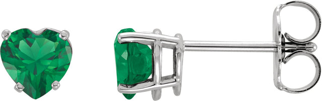 Platinum Lab-Grown Emerald Heart 4-Prong Stud Earrings