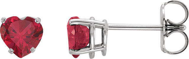 14K Gold Lab-Grown Ruby Heart 4-Prong Stud Earrings - White Gold