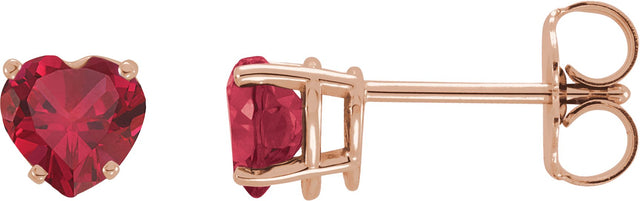 14K Gold Lab-Grown Ruby Heart 4-Prong Stud Earrings - Rose Gold