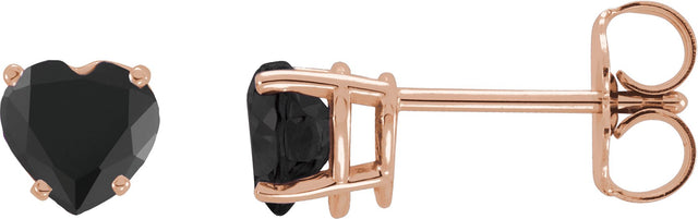 14K Gold Natural Onyx Heart 4-Prong Stud Earrings - Rose Gold