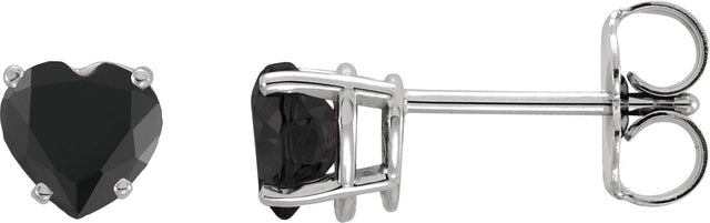 14K Gold Natural Onyx Heart 4-Prong Stud Earrings - White Gold