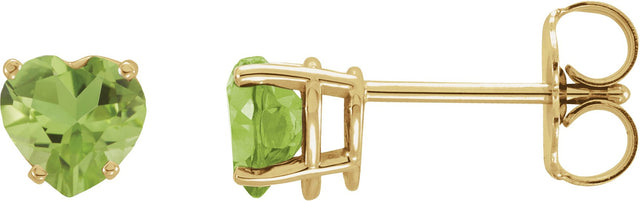 14K Gold Natural Peridot Heart 4-Prong Stud Earrings - Yellow Gold
