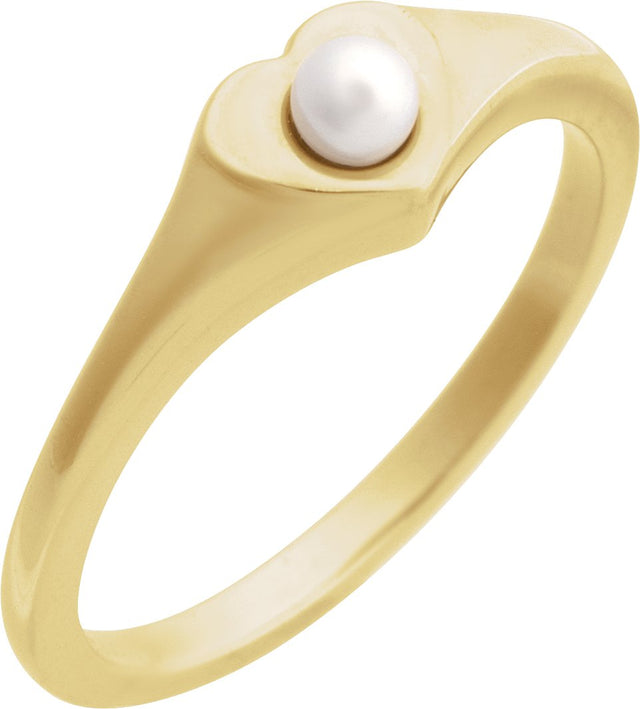 14K Gold Cultured White Akoya Pearl Pearl Heart Ring - Yellow Gold