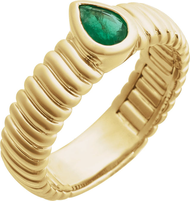 14K Gold Pear Natural Emerald Solitaire Ring