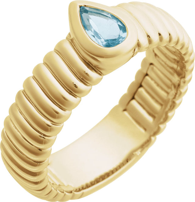 14K Gold Pear Natural Sky Blue Topaz Solitaire Ring