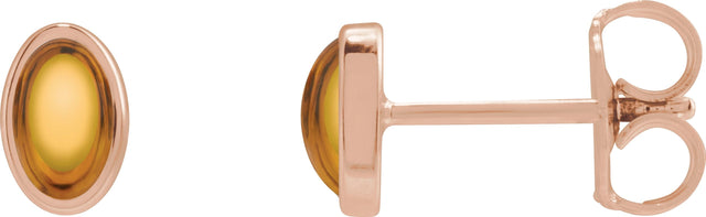 14K Gold Natural Citrine Oval Bezel-Set Cabochon Earrings - Rose Gold