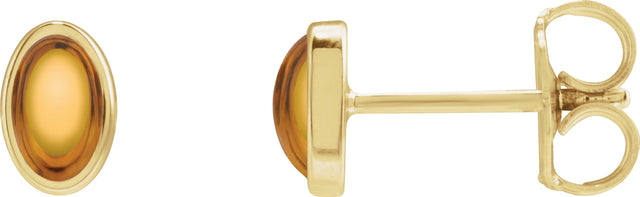 14K Gold Natural Citrine Oval Bezel-Set Cabochon Earrings - Yellow Gold