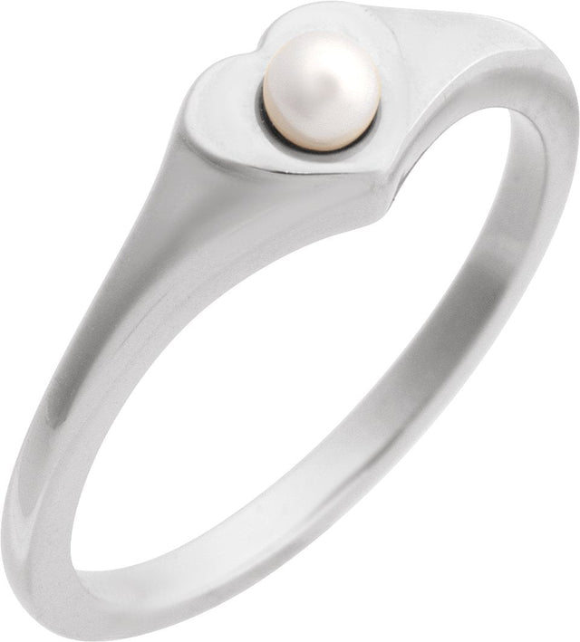 Platinum Cultured White Akoya Pearl Pearl Heart Ring