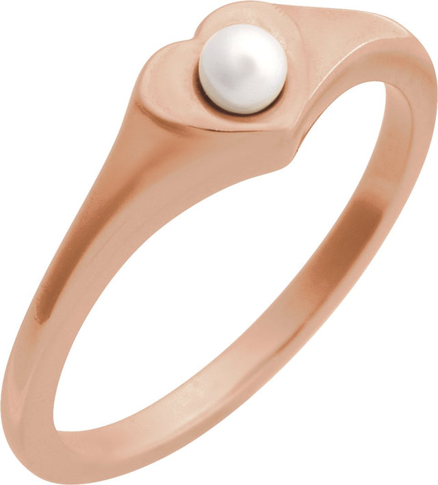14K Gold Cultured White Akoya Pearl Pearl Heart Ring - Rose Gold