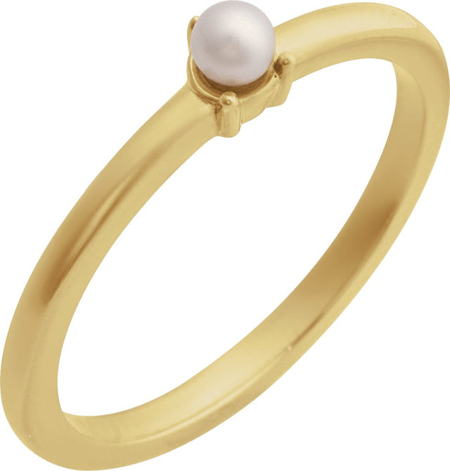 14K Gold Cultured White Seed Pearl Stackable Pearl Ring - Yellow Gold