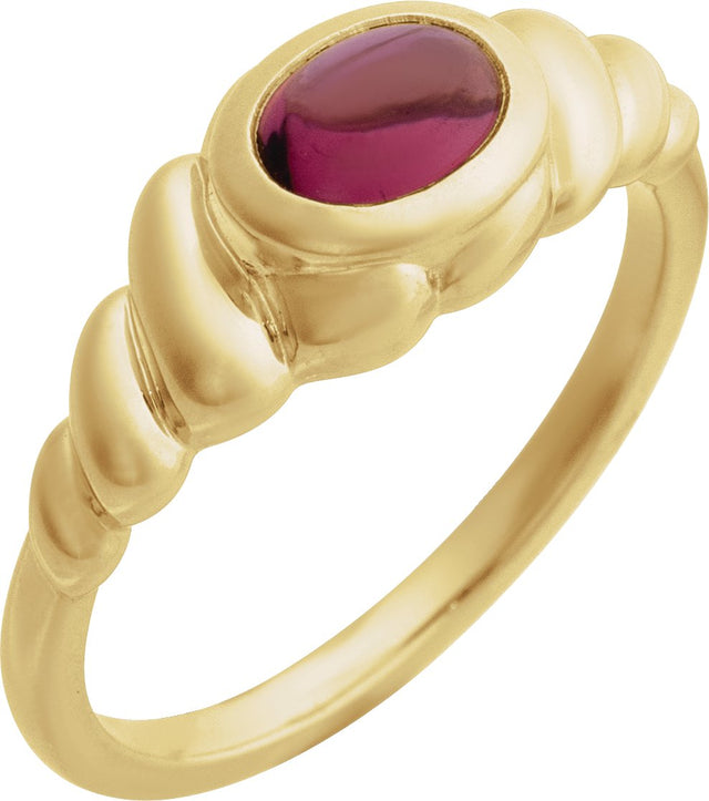 14K Gold Oval Natural Rhodolite Garnet Bezel-Set Puffed Cabochon Ring - Yellow Gold