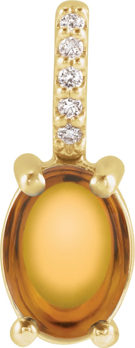 14K Gold Oval Natural Citrine & Natural Diamond Accented Cabochon Necklace or Pendant - Yellow Gold