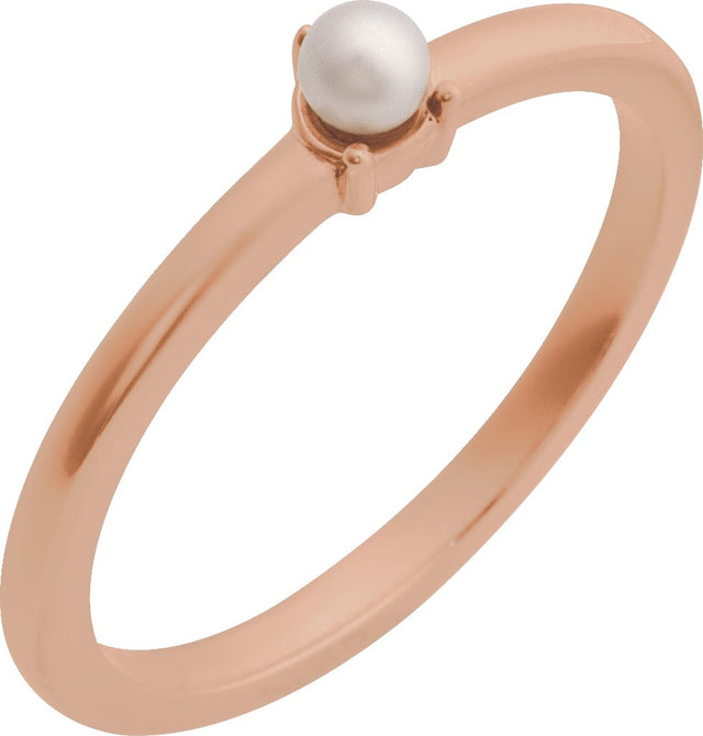 14K Gold Cultured White Seed Pearl Stackable Pearl Ring - Rose Gold