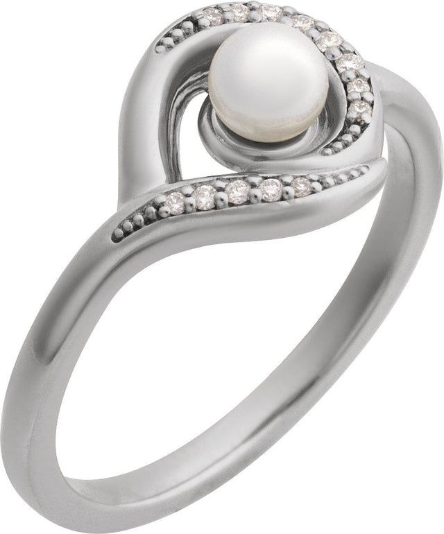 Platinum Cultured Akoya Pearl & Natural Diamond Accented Pearl Ring