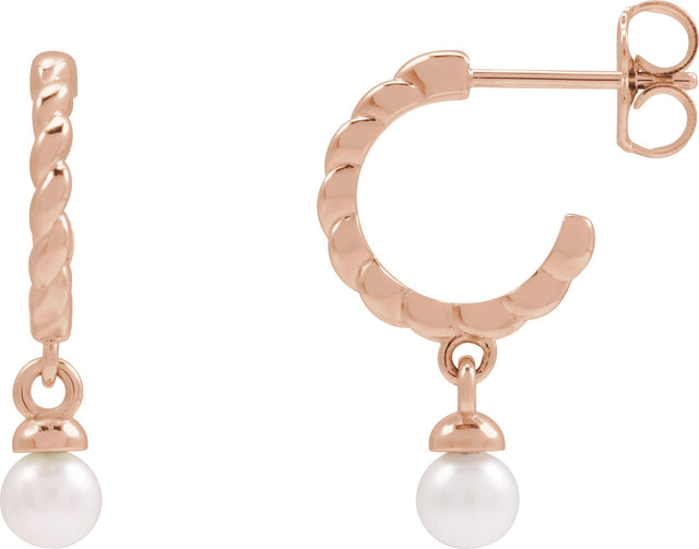 Platinum Cultured White Freshwater Pearl Pearl Hoop Earrings