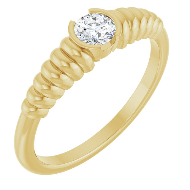 14K Gold Round Natural White Sapphire Half-Bezel Solitaire Ring - Yellow Gold