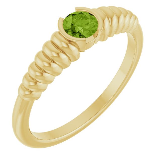 14K Gold Round Natural Peridot Half-Bezel Solitaire Ring - Yellow Gold