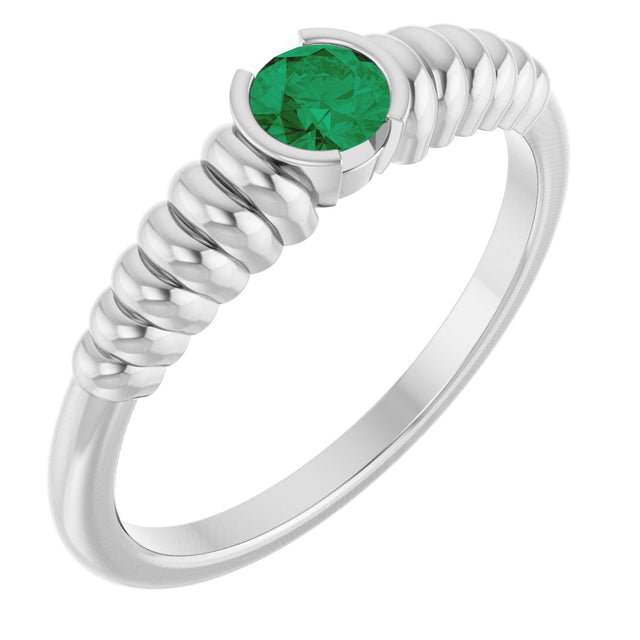 Platinum Round Natural Emerald Half-Bezel Solitaire Ring