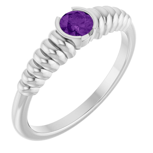 Platinum Round Natural Amethyst Half-Bezel Solitaire Ring