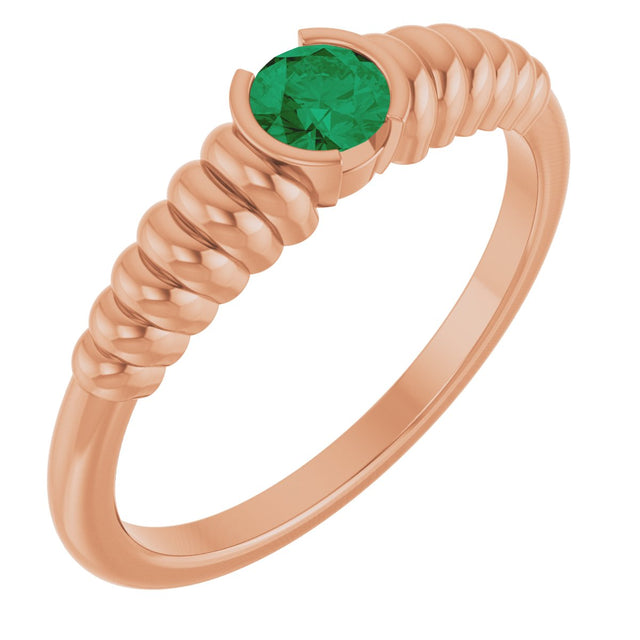 14K Gold Round Lab-Grown Emerald Half-Bezel Solitaire Ring - Rose Gold
