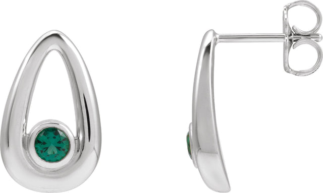14K Gold Round Lab-Grown Emerald Geometric Earrings - White Gold