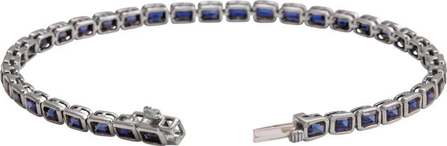 14K Gold Emerald Lab-Grown Blue Sapphire Bezel-Set Line Bracelet - White Gold - view 2