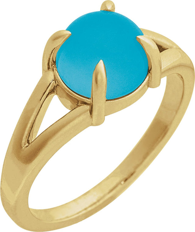 14K Gold Oval Natural Turquoise Cabochon Ring – 6-7mm Stones - Yellow Gold