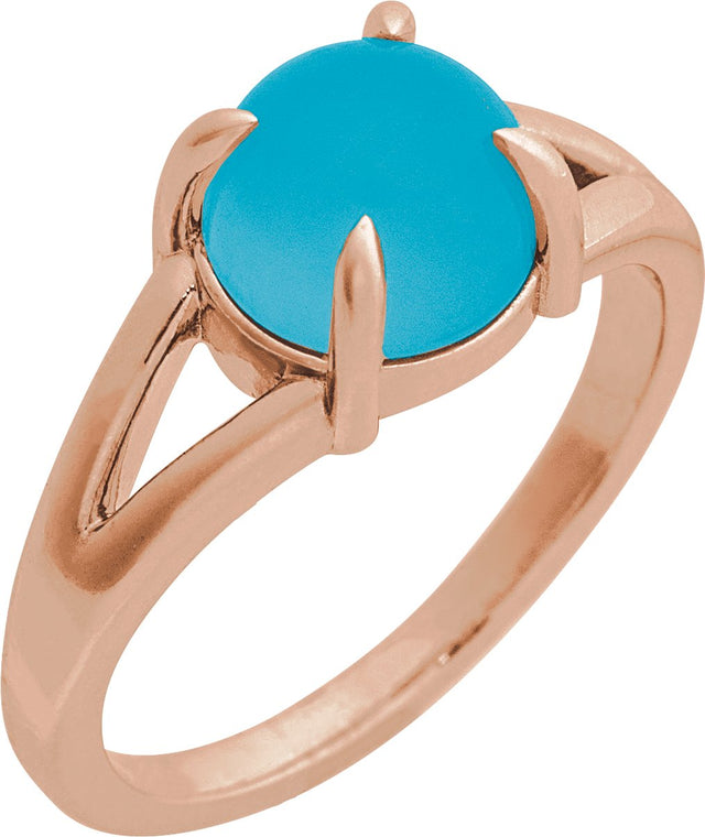 14K Gold Oval Natural Turquoise Cabochon Ring – 6-7mm Stones - Rose Gold