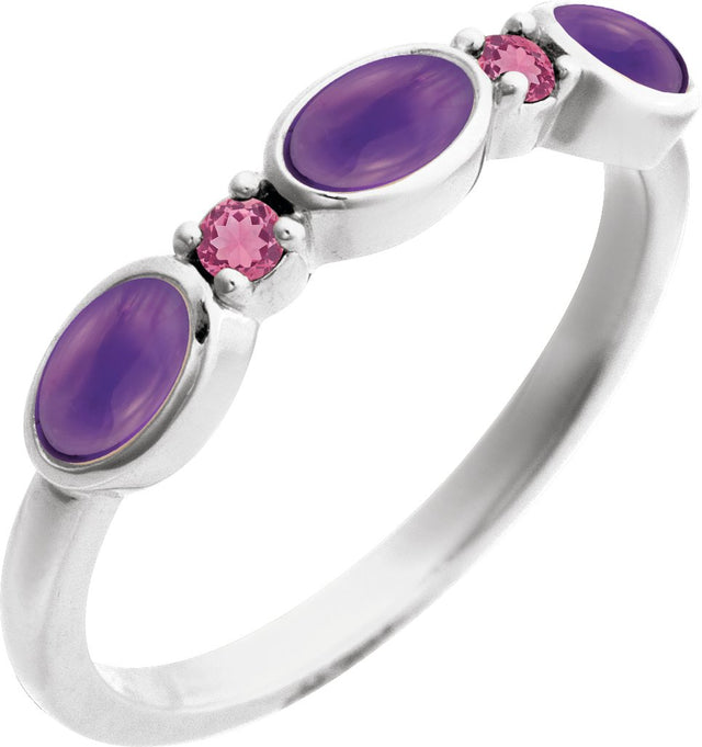 Platinum Oval Natural Amethyst & Natural Pink Tourmaline Accented Ring