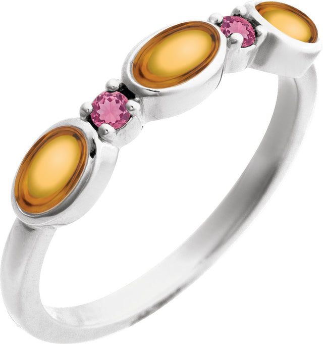 Platinum Oval Natural Citrine & Natural Pink Tourmaline Accented Ring